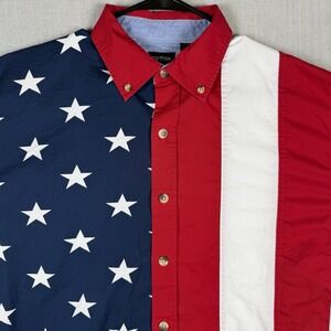 Cotton Traders Sport Shirt Men's Large 4th Of July American Flag Patriotic VTG